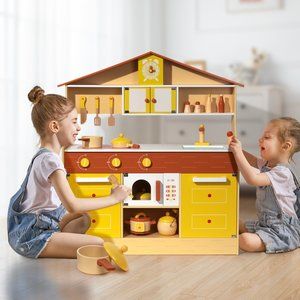 Wooden Pretend Play Kitchen Set for Kids Toddlers